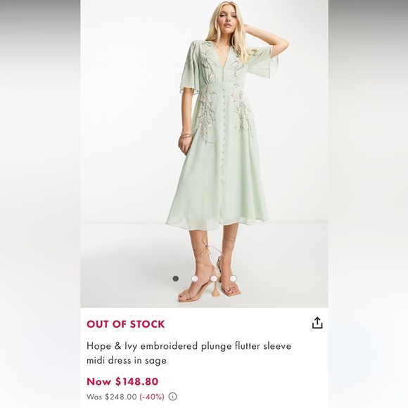 EUC Hope & Ivy Embroidered Midi Dress in Sage - Picture 1 of 16